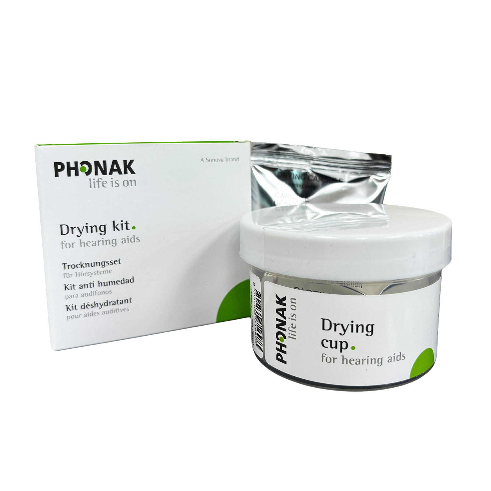 Drying Kit capsules and product packaging
