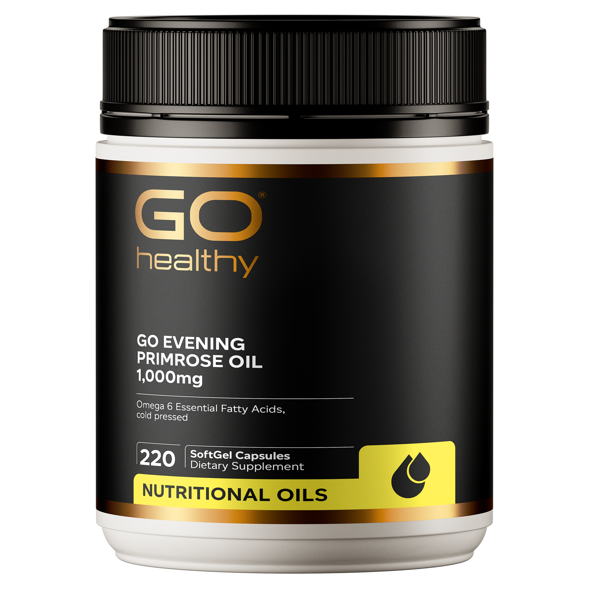 Evening Primrose Oil Omega 6 1000mg (Go Healthy NZ) supplement bottle front view