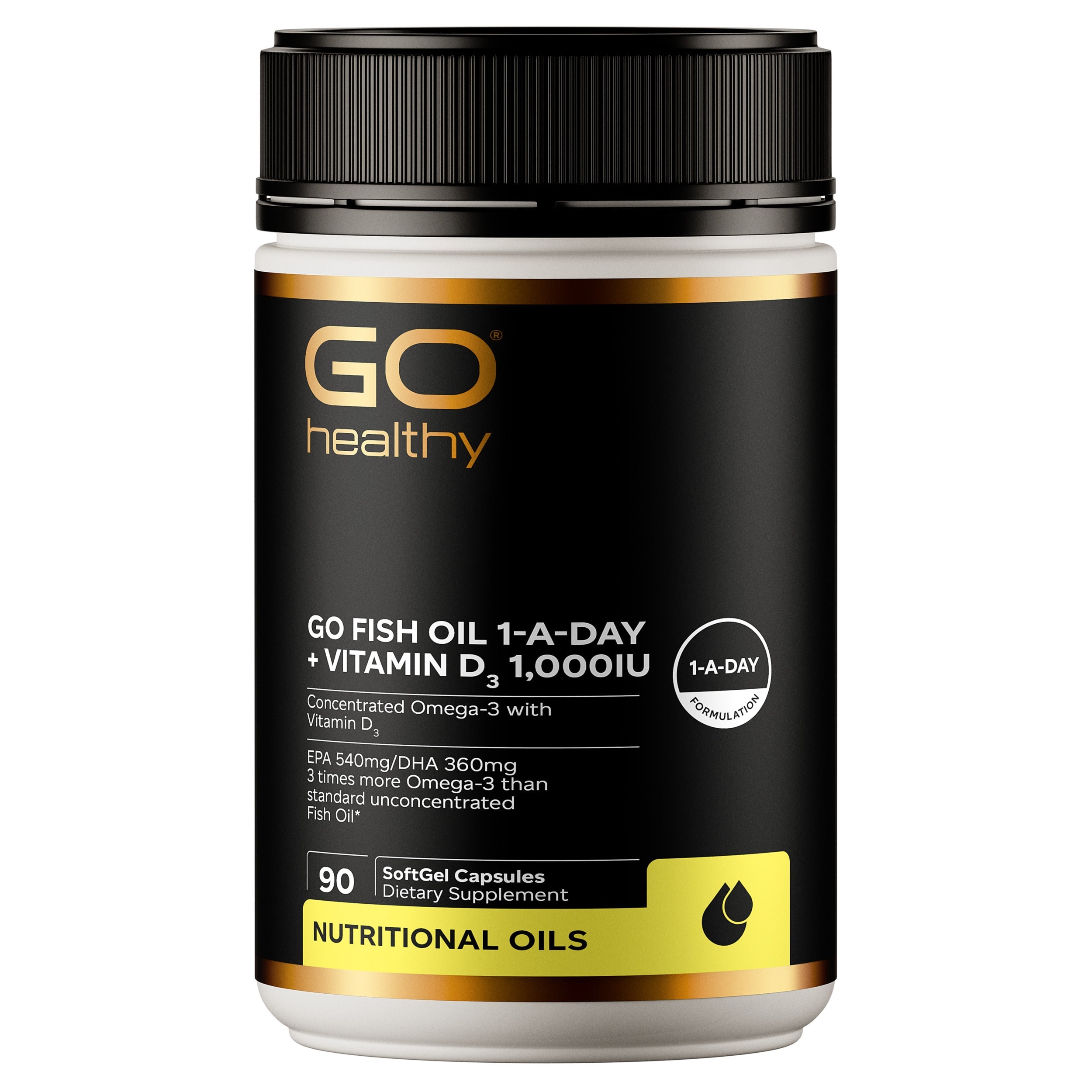 Fish Oil 1 a day + Vitamin D3 (Go Healthy NZ) heart and circulation support supplement