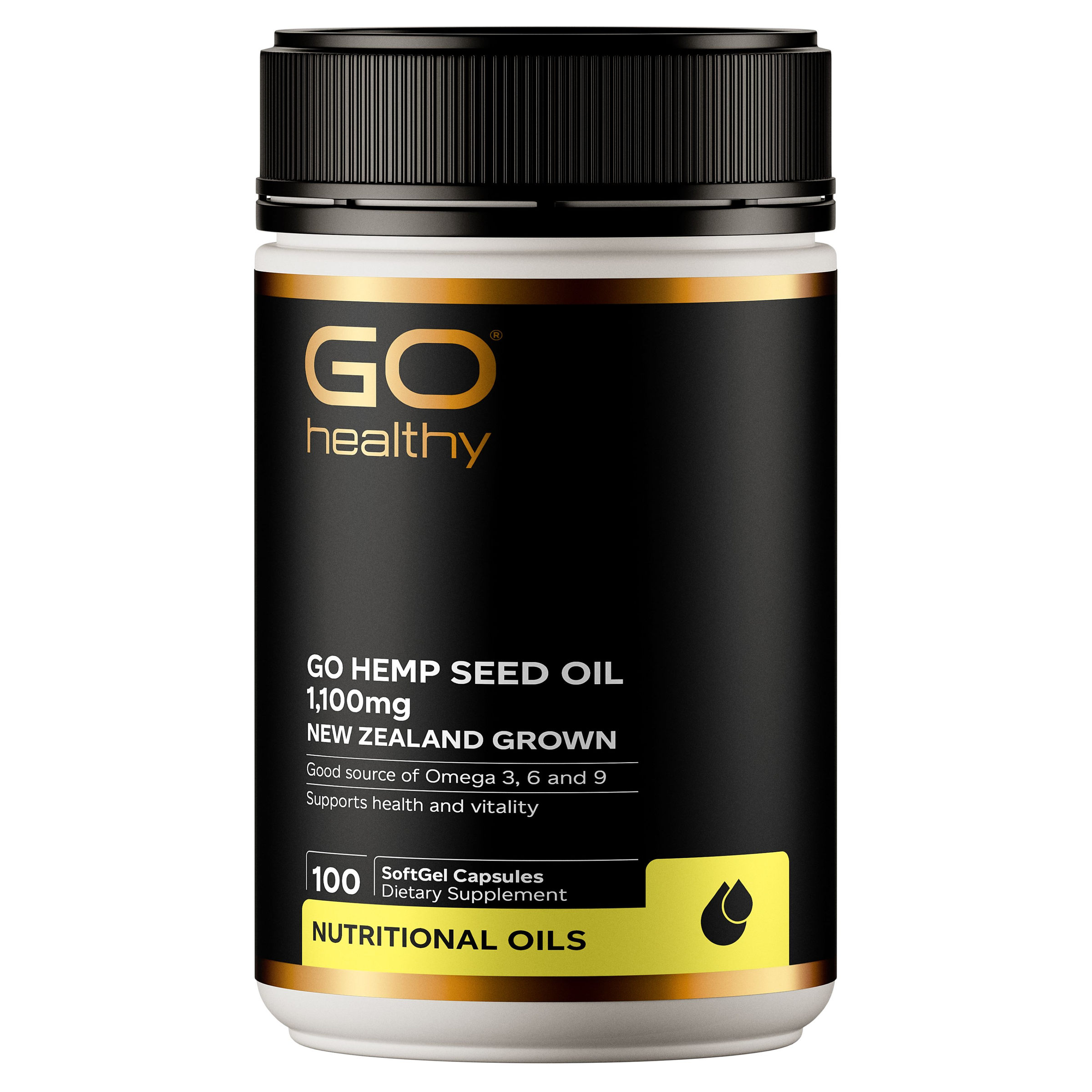 Hemp Seed Oil 1100mg (Go Healthy NZ) supplement product packaging
