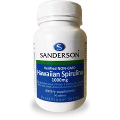 Spirulina Hawaiian 1000mg verified Non-GMO (Sandersons) supplement product packaging