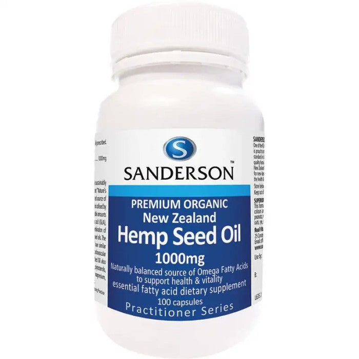 Hemp Seed Oil 1000mg (Sandersons) supplement product packaging