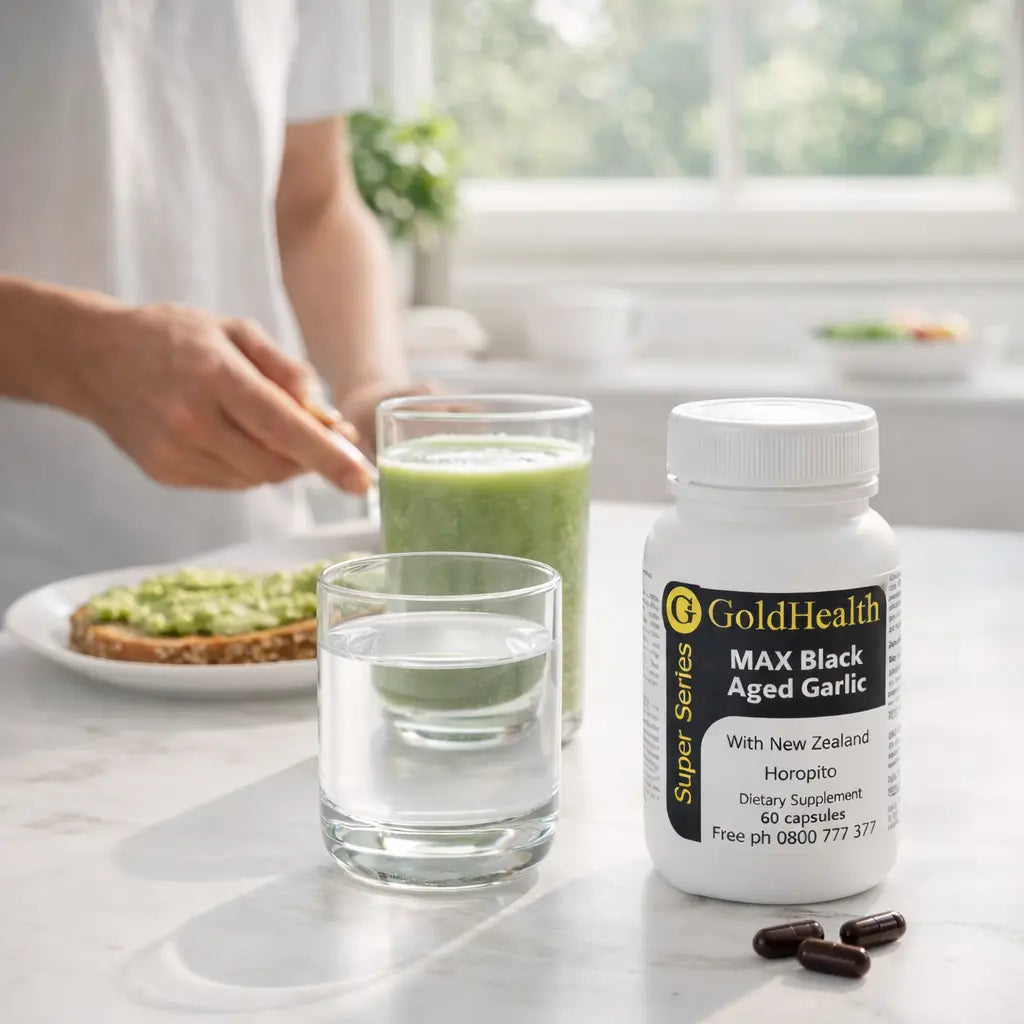 MAX Aged Black Garlic with NZ Horopito lifestyle image for everyday wellbeing