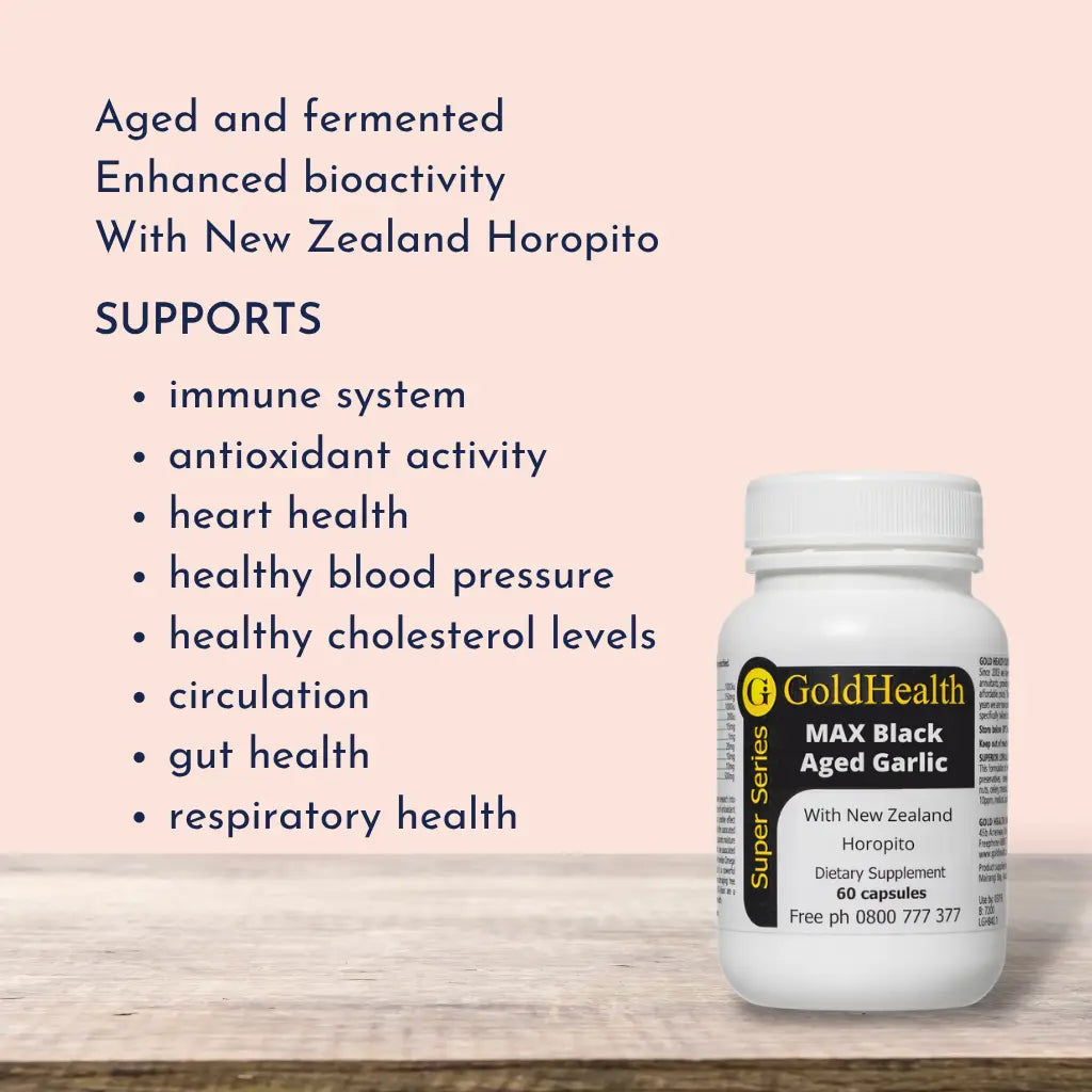 MAX Aged Black Garlic with NZ Horopito features and benefits overview