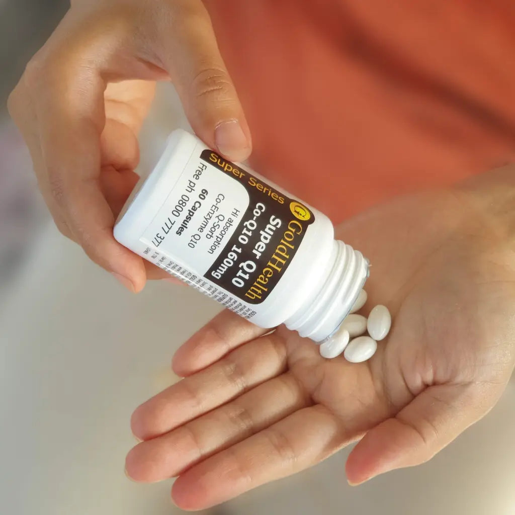 Super Q10 Co Enzyme Q10 capsules and product packaging