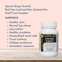XTR-Vein Support with Red Vine Leaf and NZ Oxi-fend® Fruit Complex features and benefits overview