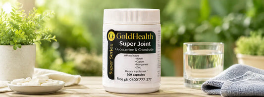 Two glucosamine and chondroitin supplement labels being compared with a five-check formula scorecard in New Zealand