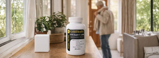 Vitamin C tablets with citrus fruit and natural ingredients in a bright NZ home, illustrating high-strength Vitamin C supplement choices.