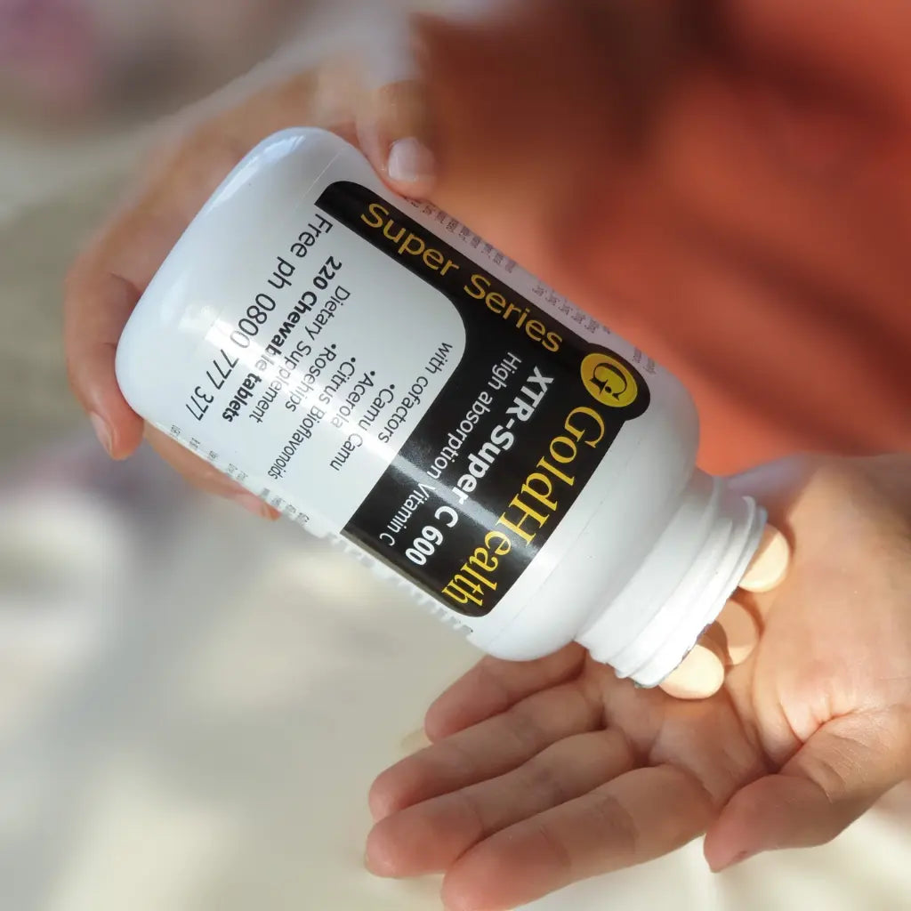 Super C 600 Chewable Vitamin C capsules and product packaging