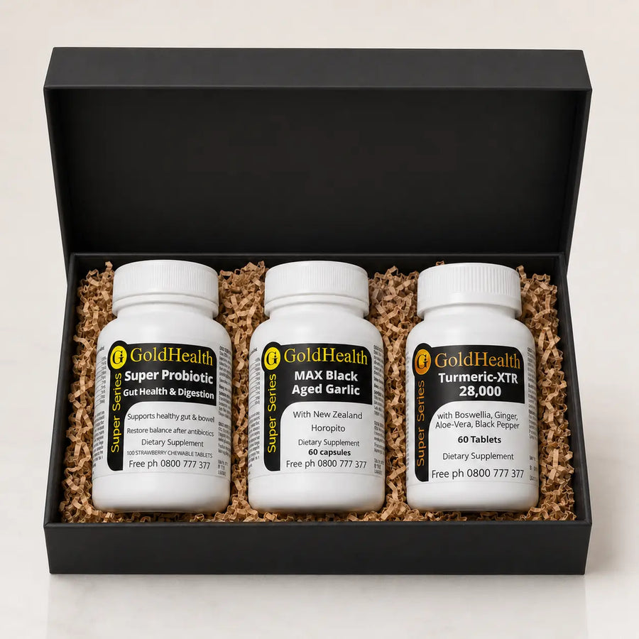 Gold Health digestion and detox pack with probiotic prebiotic and gut support