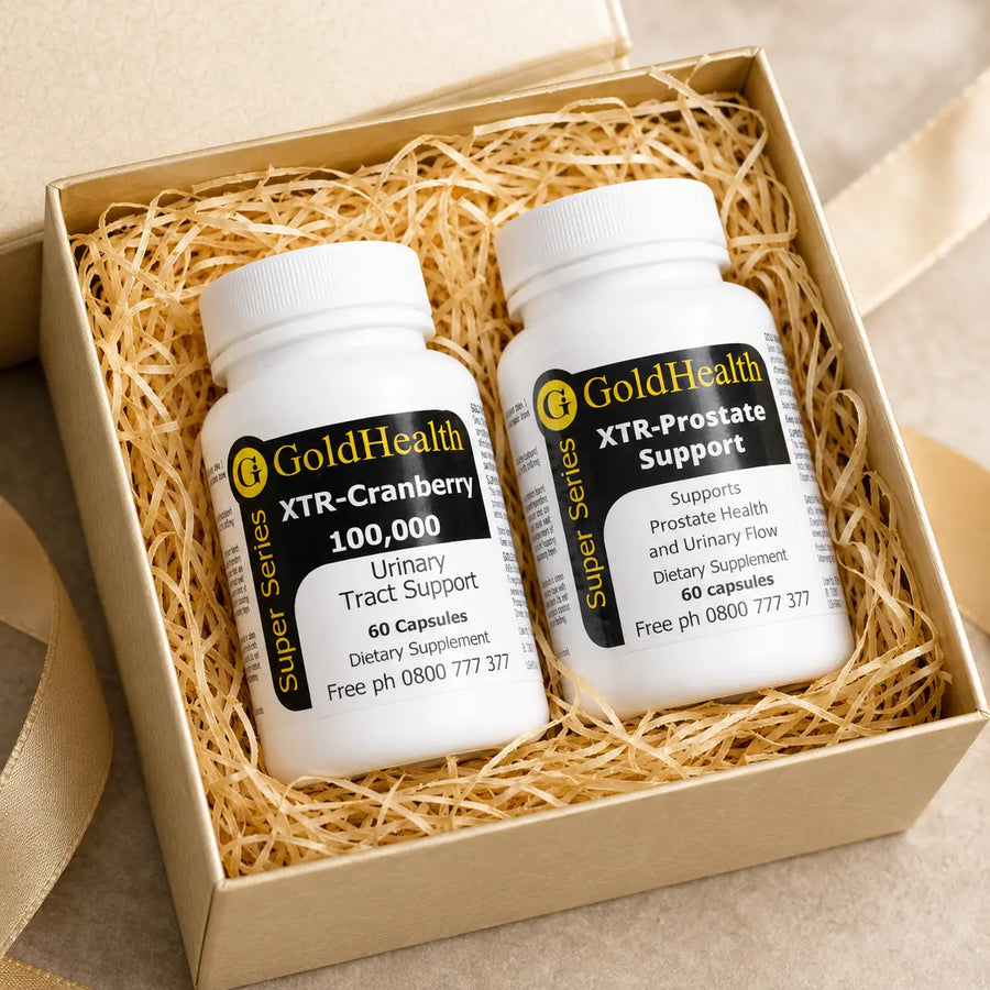 Gold Health His and Hers pack with prostate support and cranberry urinary tract support