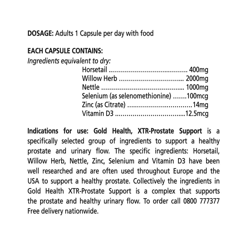 XTR Prostate Support label and ingredient information
