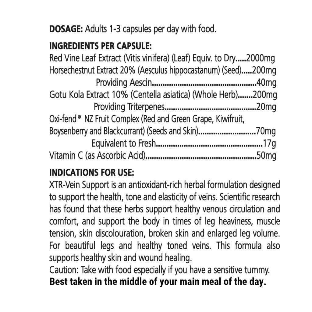 XTR-Vein Support with Red Vine Leaf and NZ Oxi-fend® Fruit Complex