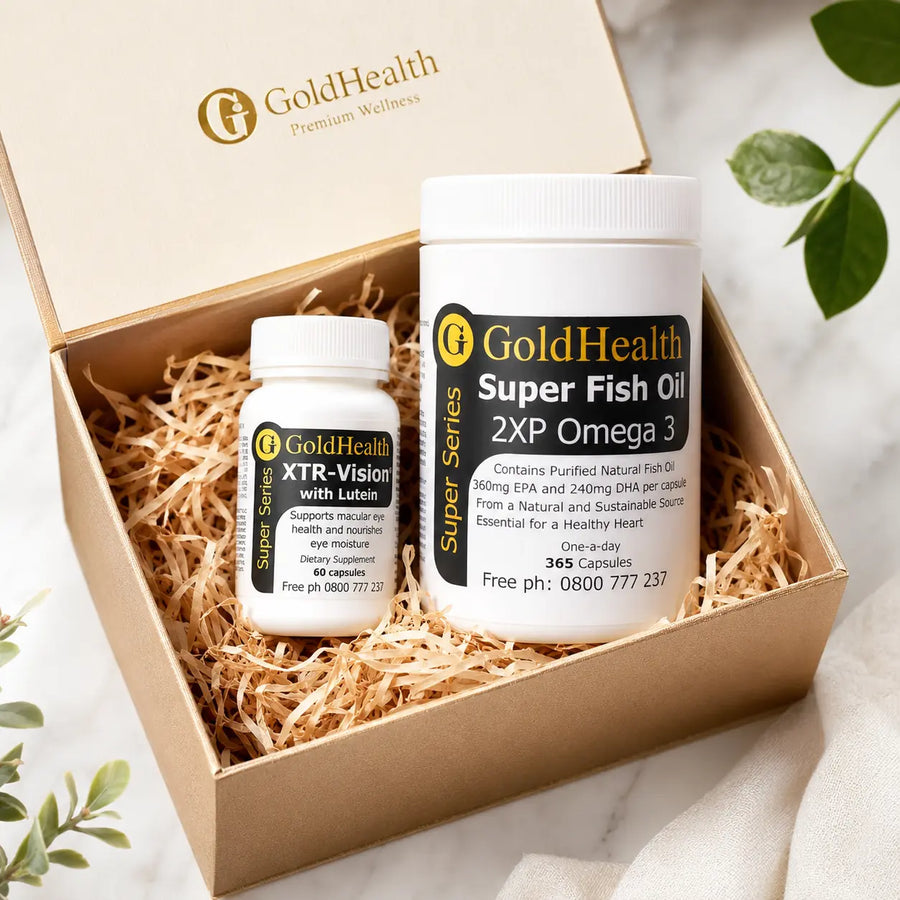 Gold Health vision pack with fish oil and lutein for eye support