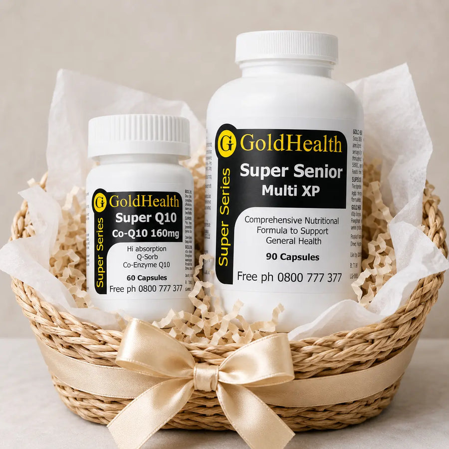 Gold Health wellbeing pack with senior multivitamin and CoQ10 support